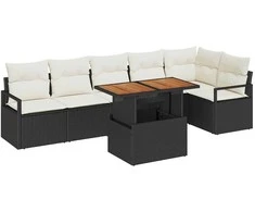 Lauko baldų komplektas Sodo Sofų Rinkinys su saugykla 7 pcs Juoda Poli ratanas
