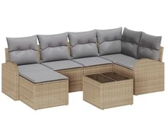Lauko baldų komplektas Sofos komplektas 7 pcs Bežė ir šviesiai pilka poliratanas