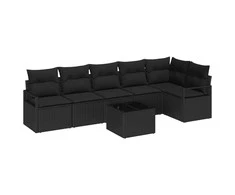 Sodo Sofų Rinkinys su pagalve 7 pcs Juoda poliratanas