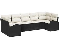 Lauko baldų komplektas Sodo Sofų Rinkinys su pagalve 7 pcs Juoda ir Balta poliratanas