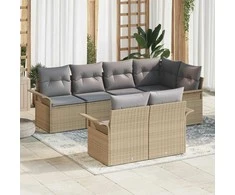 Lauko baldų komplektas Sodo Sofų Rinkinys su pagalve 7 pcs Smėlio poliratanas