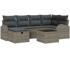 Lauko baldų komplektas Sodo Sofų Rinkinys su pagalve 7 pcs Pilka Poli ratanas