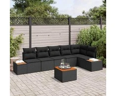Lauko baldų komplektas Sodo Sofų Rinkinys su pagalve 7 pcs Juoda Poli ratanas