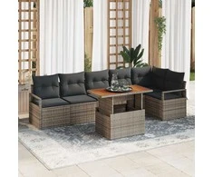 Sodo valgomojo komplektas su pagalve 7 pcs Pilka ir ruda