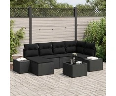 Lauko baldų komplektas Sodo Sofų Rinkinys su pagalve 7 pcs Juoda poliratanas