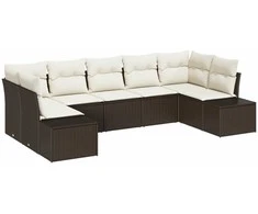 Sodo Sofų Rinkinys 7 pcs Ruda ir grietinėlė Poli ratanas