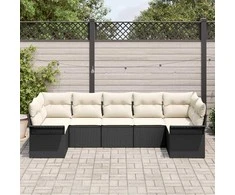 Sodo Sofų Rinkinys su saugykla 7 pcs Juoda Poli ratanas