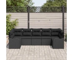 Lauko baldų komplektas Sodo Sofų Rinkinys su saugykla 7 pcs Juoda Poli ratanas