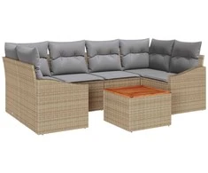 Lauko baldų komplektas Sodo Sofų Rinkinys 7 pcs Bežinė ir šviesiai pilka poliratanas