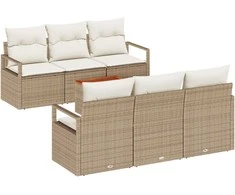 Lauko baldų komplektas Sodo Sofų Rinkinys 7 pcs Bežinė ir kreminė poliratanas