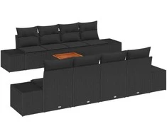 Lauko baldų komplektas Sodo Sofų Rinkinys su saugykla 9 pcs Juoda poliratanas