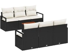 Lauko baldų komplektas Sodo Sofų Rinkinys su pagalve 7 pcs Juoda poliratanas