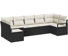 Lauko baldų komplektas Sofos komplektas su pagalve 7 pcs Juoda poliratanas