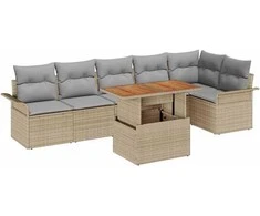 Sodo Sofų Rinkinys su saugykla 7 pcs Smėlio Poli ratanas