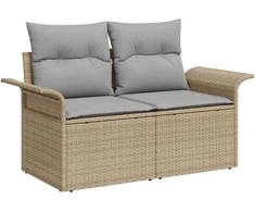 Sodo Sofų Rinkinys su saugykla 7 pcs Smėlio Poli ratanas