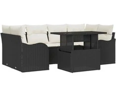 Lauko baldų komplektas Sodo Sofų Rinkinys su pagalve 7 pcs Juoda Poli ratanas