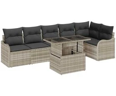 Lauko baldų komplektas Sofos komplektas su pagalve 7 pcs Šviesiai pilka Poli ratanas