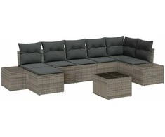 Lauko baldų komplektas Sodo Sofų Rinkinys su pagalve 7 pcs Pilka poliratanas