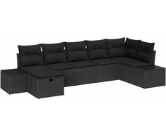 Lauko baldų komplektas Sodo Sofų Rinkinys su pagalve 7 pcs Juoda poliratanas