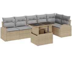 Sodo Sofų Rinkinys su pagalve 7 pcs Smėlio Poli ratanas