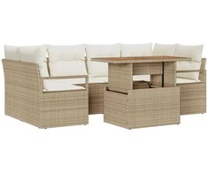 Sodo Sofų Rinkinys su saugykla 7 pcs Smėlio Poli ratanas