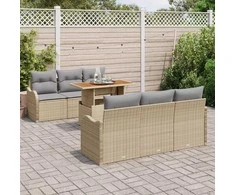 Lauko baldų komplektas Sodo Sofų Rinkinys su saugykla 7 pcs Smėlio Poli ratanas
