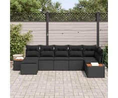 Lauko baldų komplektas Sodo Sofų Rinkinys su pagalve 7 pcs Juoda Poli ratanas
