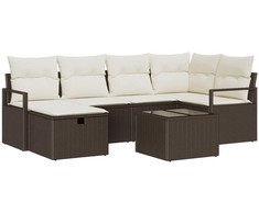 Sodo Sofų Rinkinys su pagalve 7 pcs Ruda Poli ratanas