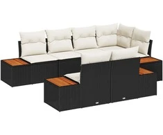 Lauko baldų komplektas Sodo Sofų Rinkinys su pagalve 7 pcs Juoda poliratanas