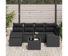 Lauko baldų komplektas Sofos komplektas su pagalve su saugykla 7 pcs Juoda poliratanas