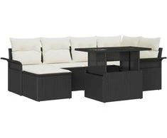 Sofa Sodo Sofų Rinkinys su pagalve 7 pcs Juoda Poli ratanas