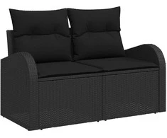 Lauko baldų komplektas Sofos komplektas su pagalve su saugykla 7 pcs Juoda poliratanas