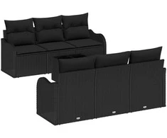Sodo Sofų Rinkinys 7 pcs Juoda Poli Ratanas, Plienas ir Stiklas