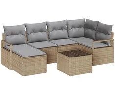 Lauko baldų komplektas Sofos komplektas su pagalve 7 pcs Smėlio poliratanas