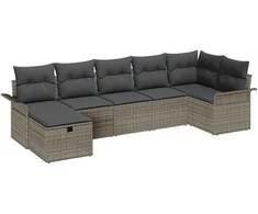 Lauko baldų komplektas Sodo Sofų Rinkinys su pagalve 7 pcs Pilka Poli ratanas