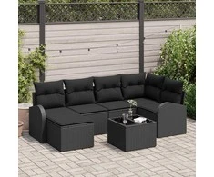 Lauko baldų komplektas Sofos komplektas su pagalve su saugykla 7 pcs Juoda poliratanas