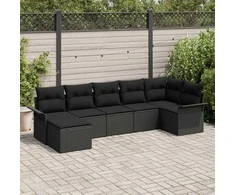 Sodo Sofų Rinkinys su pagalve 7 pcs Juoda Poli ratanas
