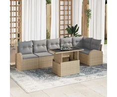 Sodo Sofų Rinkinys su pagalve 7 pcs Smėlio Poli ratanas