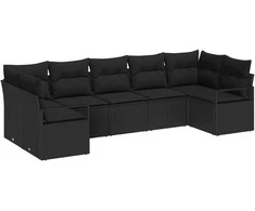 Lauko baldų komplektas Sofos komplektas su pagalve 7 pcs Juoda poliratanas