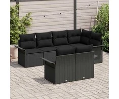 Sodo Sofų Rinkinys su pagalve 7 pcs Juoda Poli ratanas