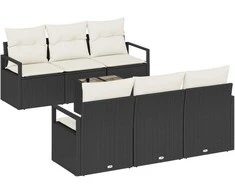 Sofos komplektas su pagalve 7 pcs Juoda ir kreminė poliratanas