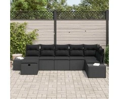 Lauko baldų komplektas Sodo Sofų Rinkinys su pagalve 7 pcs Juoda poliratanas