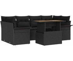 Lauko baldų komplektas Sodo Sofų Rinkinys su saugykla 7 pcs Juoda Poli ratanas