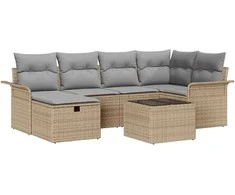 Lauko baldų komplektas Sodo Sofų Rinkinys su pagalve su saugykla 7 pcs Poli ratanas