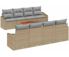 Lauko baldų komplektas Sodo Sofų Rinkinys 9 pcs Bežinė ir šviesiai pilka poliratanas
