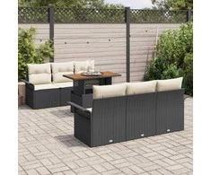 Sodo Sofų Rinkinys su saugykla 7 pcs Juoda Poli ratanas