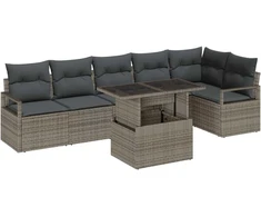 Lauko baldų komplektas Sodo Sofų Rinkinys su pagalve 7 pcs Pilka Poli ratanas