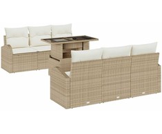 Lauko baldų komplektas Sodo Sofų Rinkinys su pagalve 7 pcs Smėlio Poli ratanas