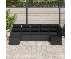 Sodo Sofų Rinkinys su pagalve 7 pcs Juoda Poli ratanas