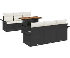 Sodo Sofų Rinkinys su saugykla 7 pcs Juoda Poli ratanas